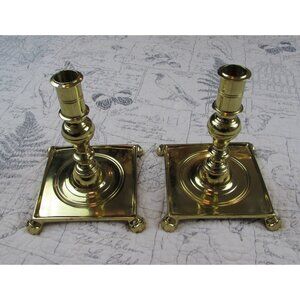 Solid Brass Virginia Metalcrafters USA Pair of 7" candlesticks  Square Base